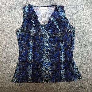2/$10 Calvin Klein petites cowl neck top in blue snake